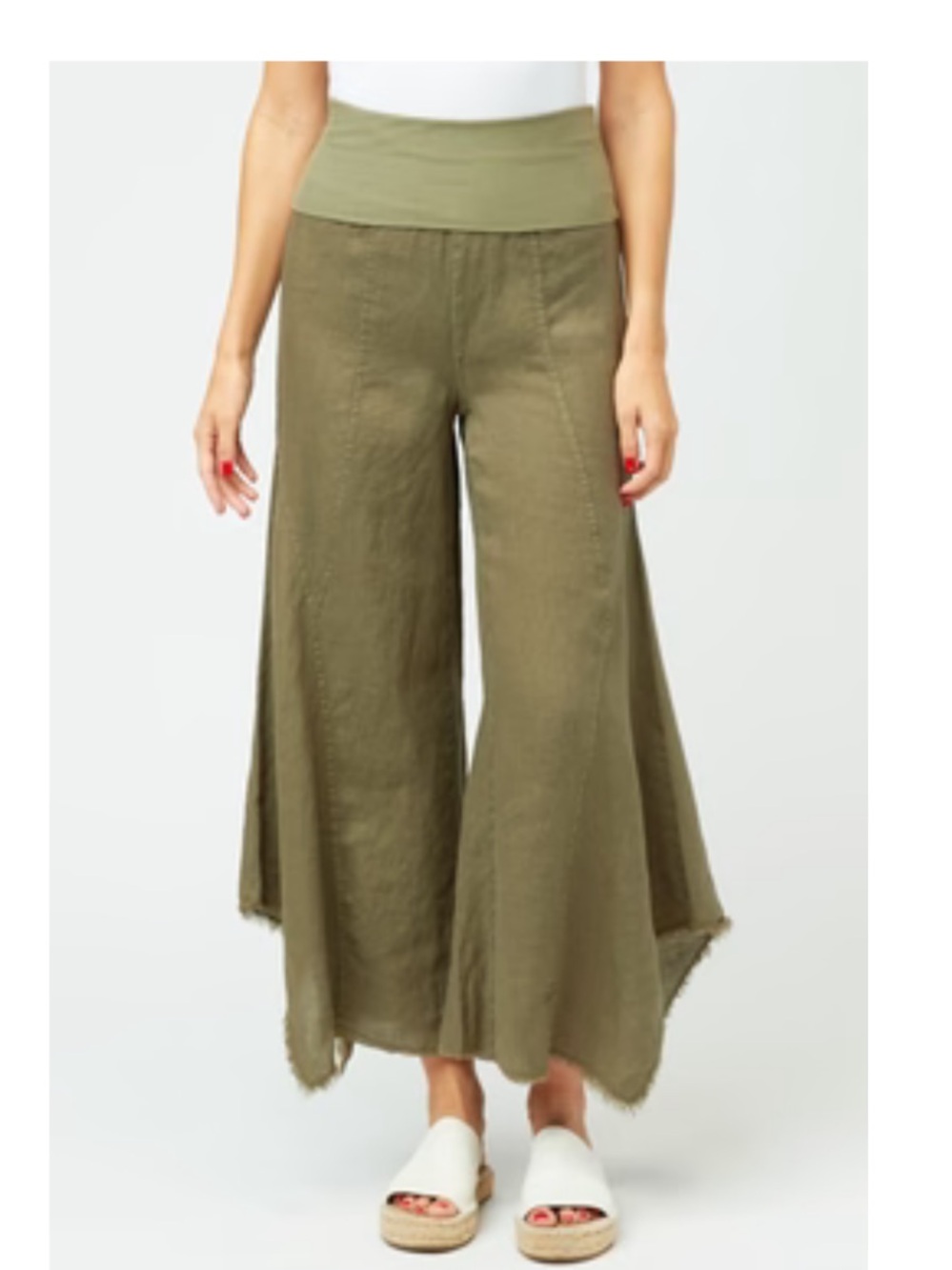XCVI Selfina Wide Leg Linen Pant In Nori fold over Wide-Leg Flowy Pants small